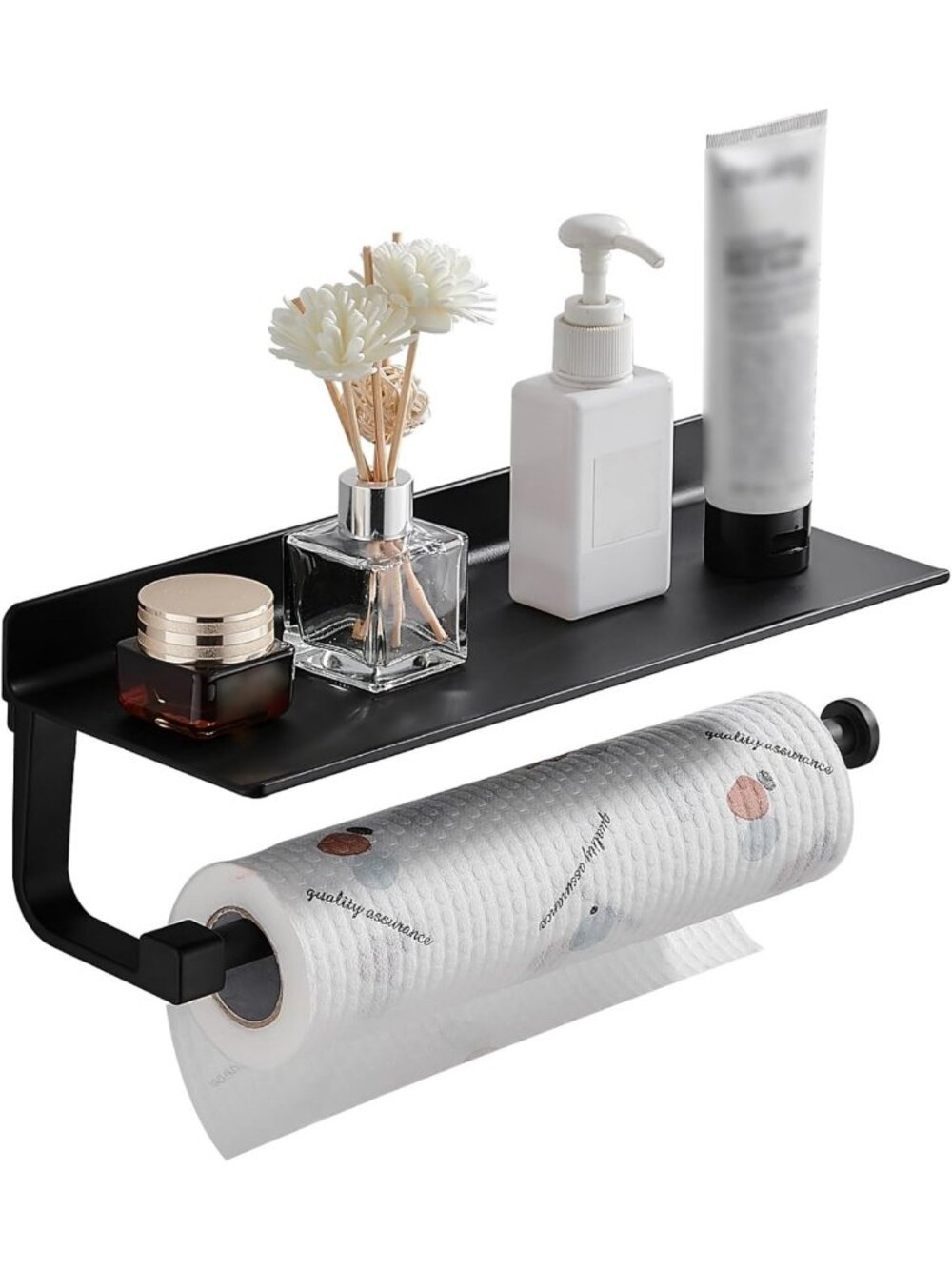 Matte Black Wall Mount Paper Towel Holder with Shelf for Kitchen & Bathroom